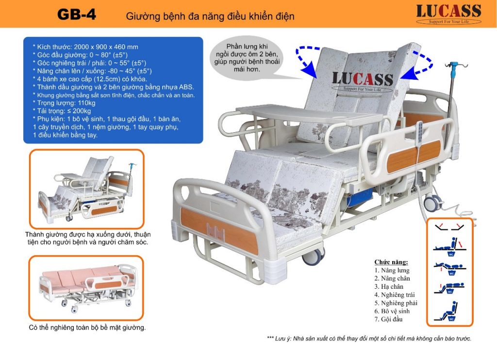 Giường bệnh y tế Lucass GB-4 (Điều khiển điện)